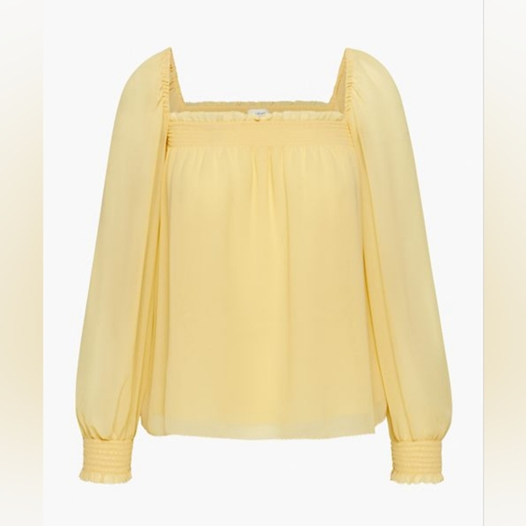 Aritzia Wilfred ALANA BLOUSE Chiffon Smocked Square Neckline Size S - Picture 2 of 11